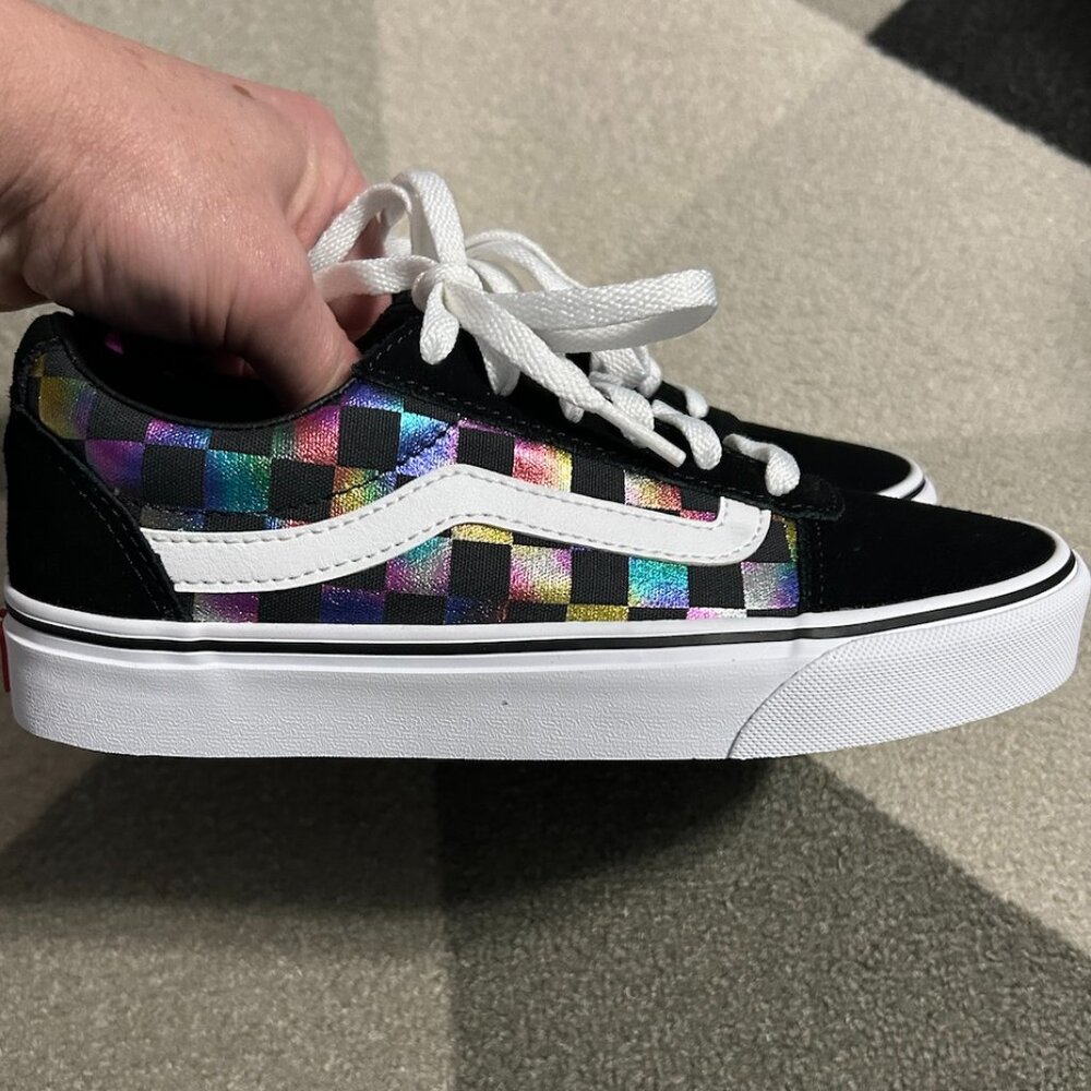 Vans‎ Ward Iridescent Rainbow Checkerboard Sneakers Women's Size 6
